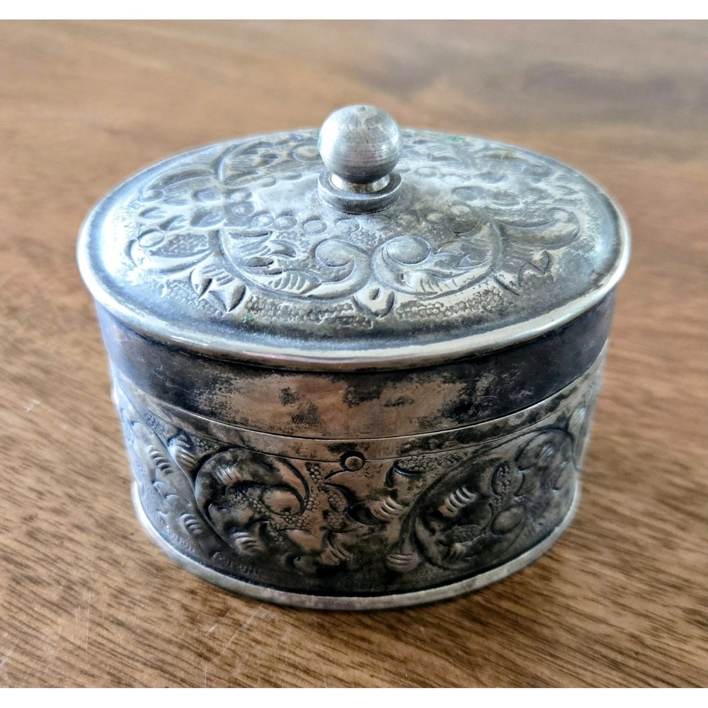 Early 20th Century Silverplate Repoussé/Chased Floral Design Trinket/Snuff Box